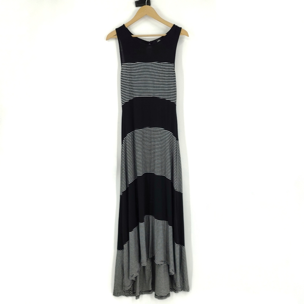 Bobeau Maxi Dress Black White Striped Hi Low S